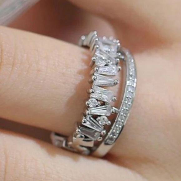 Stainless Steel Cubic zirconia Double Adjustable Ring - Picture 8 of 8